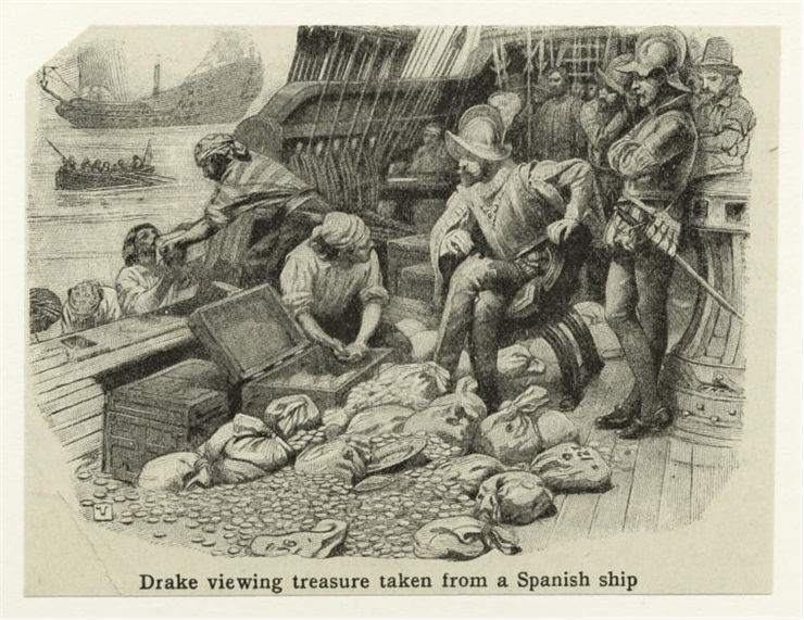 Picture Of Francis Drake And Treasure From A Spanish Ship