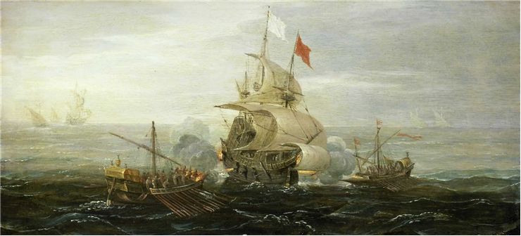 Picture Of French Ship Under Attack By Barbary Pirates
