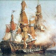 Picture Of HMS Kent Battling A Privateer Vessel Commanded By Robert Surcouf